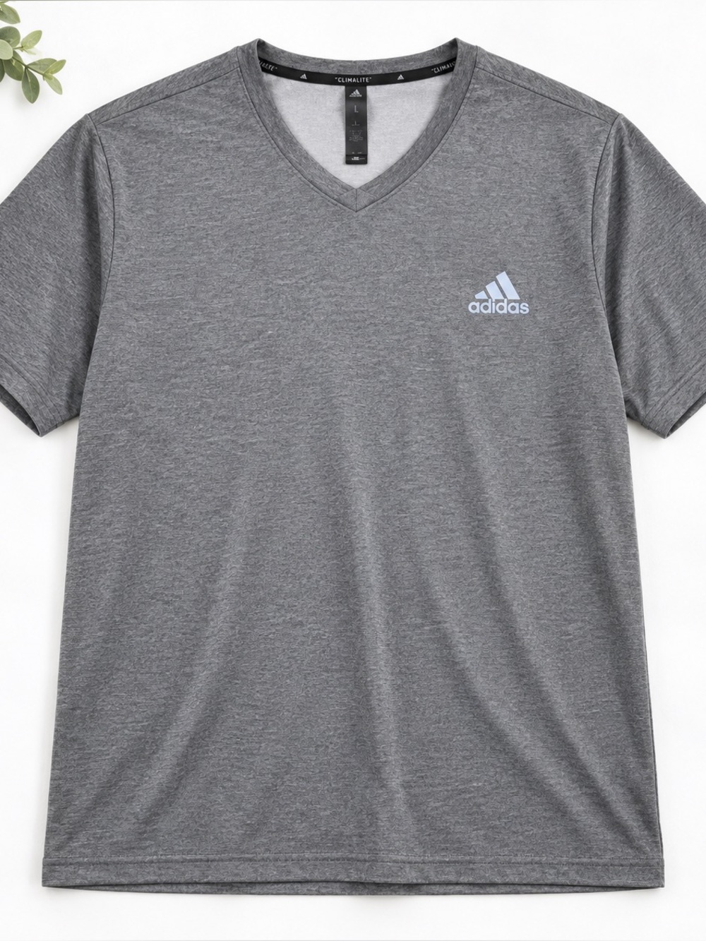 Adidas Climalite Gray V-Neck Performance T-Shirt Men's Large Athletic Tee